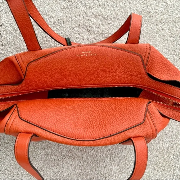 Rare Genuine Tory Burch Perry Satchel Canyon Orange Leather - Picture 6 of 9